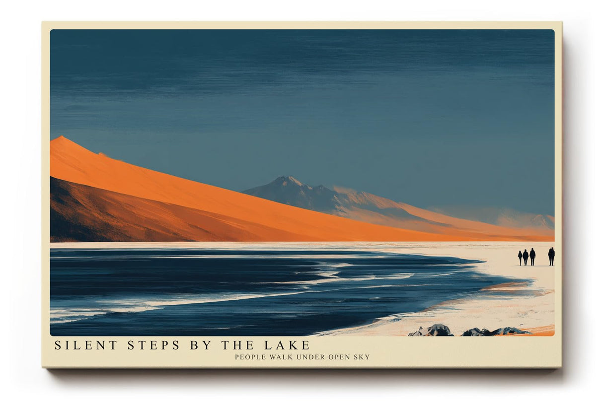 Paul Sinus Wandbild 120x80cm minimalistische Landschaft See Berge orange Dünen modernes Natur Panorama ruhige Atmosphäre stilvolle