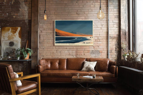 Paul Sinus Wandbild 120x80cm minimalistische Landschaft See Berge orange Dünen modernes Natur Panorama ruhige Atmosphäre stilvolle