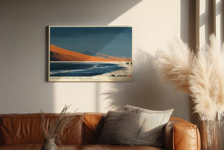 Paul Sinus Wandbild 120x80cm minimalistische Landschaft See Berge orange Dünen modernes Natur Panorama ruhige Atmosphäre stilvolle