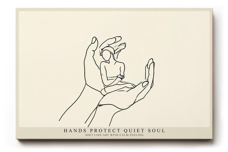 Paul Sinus Wandbild 120x80cm minimalistische Line Art Haende Schutz Seele moderne Illustration ruhige Kunst Kunstdruck stilvolle Wanddekoration fuer Wohnzimmer Schlafzimmer Büro