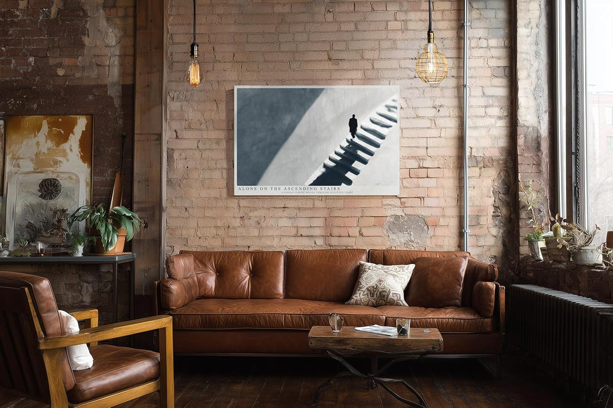 Paul Sinus Wandbild 120x80cm Minimalistische Treppe mit einzelner Figur moderne Architektur Fotokunst Wanddekoration