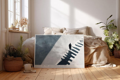 Paul Sinus Wandbild 120x80cm Minimalistische Treppe mit einzelner Figur moderne Architektur Fotokunst Wanddekoration