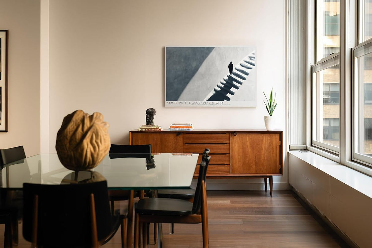 Paul Sinus Wandbild 120x80cm Minimalistische Treppe mit einzelner Figur moderne Architektur Fotokunst Wanddekoration