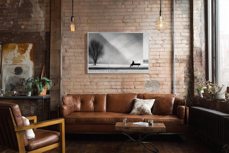 Paul Sinus Wandbild 120x80cm minimalistische Winterlandschaft schwarz weiss Fotokunst modern Kunstdruck grosses Kunstbild ruhige Wanddekoration fuer Wohnzimmer Büro Flur