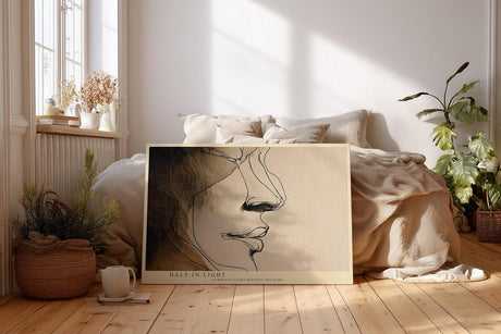 Paul Sinus Wandbild 120x80cm minimalistisches Gesichtsprofil Linienkunst moderne abstrakte Portrait Illustration beige braun stilvolle Leinwand Wanddekoration fuer Wohnzimmer Büro