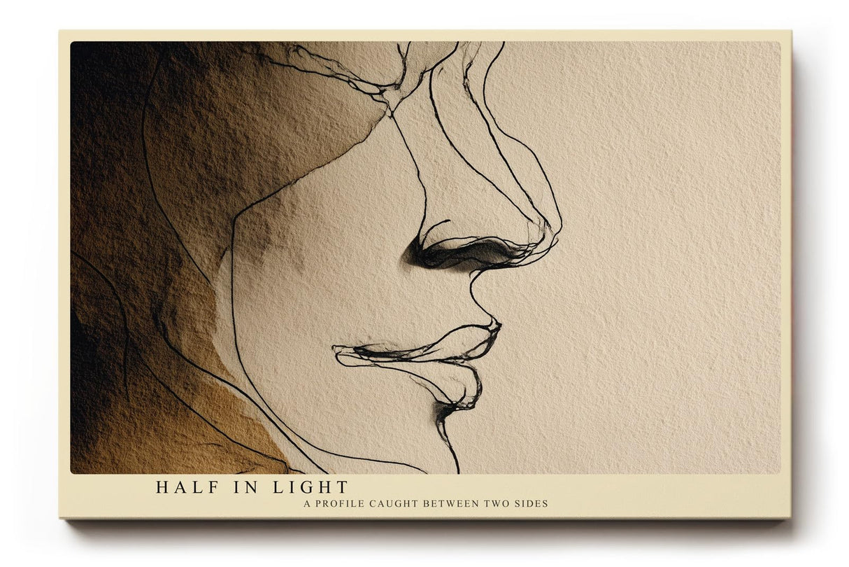 Paul Sinus Wandbild 120x80cm minimalistisches Gesichtsprofil Linienkunst moderne abstrakte Portrait Illustration beige braun stilvolle Leinwand Wanddekoration fuer Wohnzimmer Büro