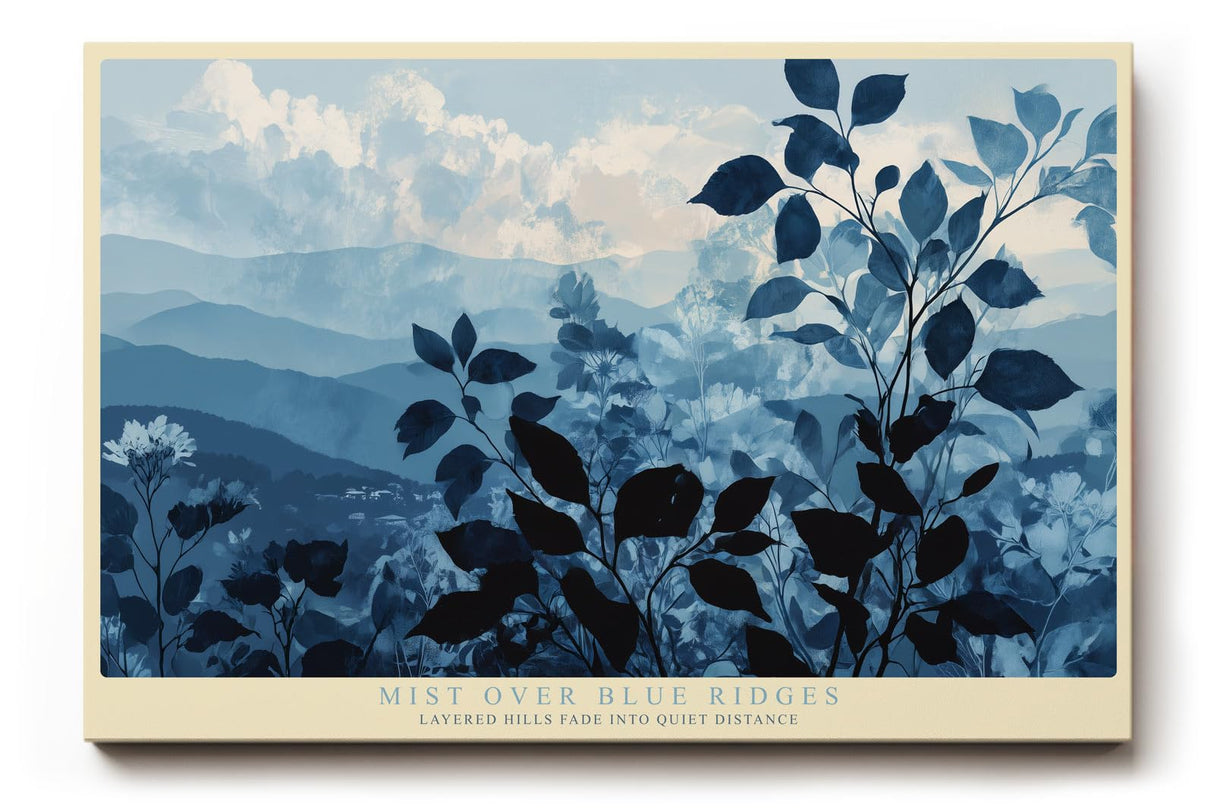 Paul Sinus Wandbild 120x80cm Mist over Blue Ridges Blaue Berglandschaft mit Nebel Ruhige Natur Kunst fuer Wohnzimmer Schlafzimmer und Büro