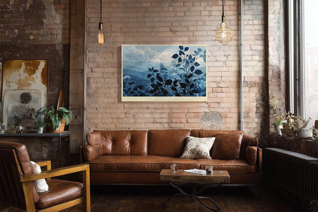 Paul Sinus Wandbild 120x80cm Mist over Blue Ridges Blaue Berglandschaft mit Nebel Ruhige Natur Kunst fuer Wohnzimmer Schlafzimmer und Büro