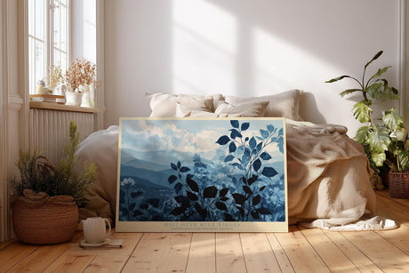 Paul Sinus Wandbild 120x80cm Mist over Blue Ridges Blaue Berglandschaft mit Nebel Ruhige Natur Kunst fuer Wohnzimmer Schlafzimmer und Büro