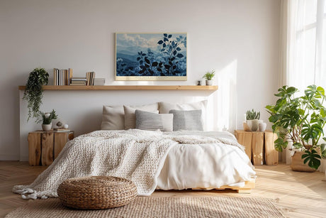 Paul Sinus Wandbild 120x80cm Mist over Blue Ridges Blaue Berglandschaft mit Nebel Ruhige Natur Kunst fuer Wohnzimmer Schlafzimmer und Büro