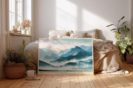 Paul Sinus Wandbild 120x80cm Mist over Frozen Ranges Neblige Gebirgslandschaft in Blau Moderne Berg Kunst fuer Wohnzimmer Schlafzimmer und Büro