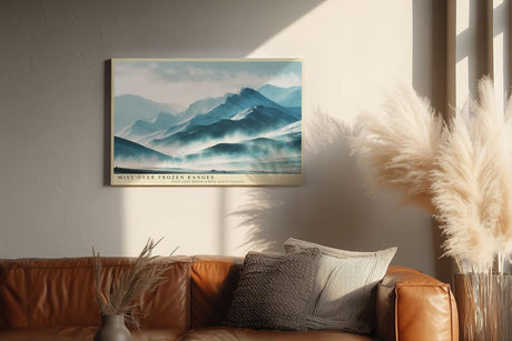 Paul Sinus Wandbild 120x80cm Mist over Frozen Ranges Neblige Gebirgslandschaft in Blau Moderne Berg Kunst fuer Wohnzimmer Schlafzimmer und Büro