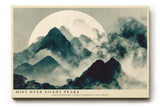 Paul Sinus Wandbild 120x80cm Mist over Silent Peaks asiatische Berglandschaft mit Nebel und Mond Kunst Poster für Wohnzimmer Büro