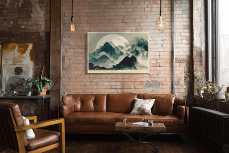 Paul Sinus Wandbild 120x80cm Mist over Silent Peaks asiatische Berglandschaft mit Nebel und Mond Kunst Poster für Wohnzimmer Büro