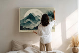 Paul Sinus Wandbild 120x80cm Mist over Silent Peaks asiatische Berglandschaft mit Nebel und Mond Kunst Poster für Wohnzimmer Büro