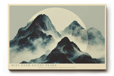 Paul Sinus Wandbild 120x80cm Mist over Silent Peaks Nebel Berge Landschaft Minimalistische Natur Kunst fuer Wohnzimmer Schlafzimmer und Büro