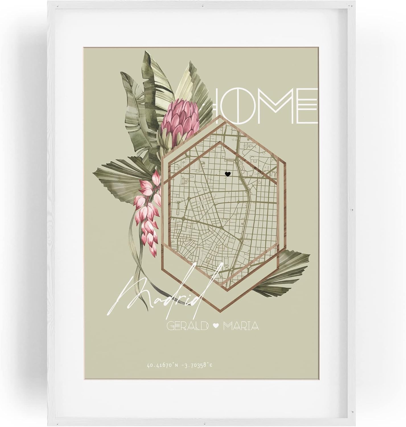 Paul Sinus Wandbild mit deinen GPS Koordinaten und Namen. 30cm x 42cm Holz Wechselrahmen mit Glas. Deko Geschenk. (ohne Rahmen)