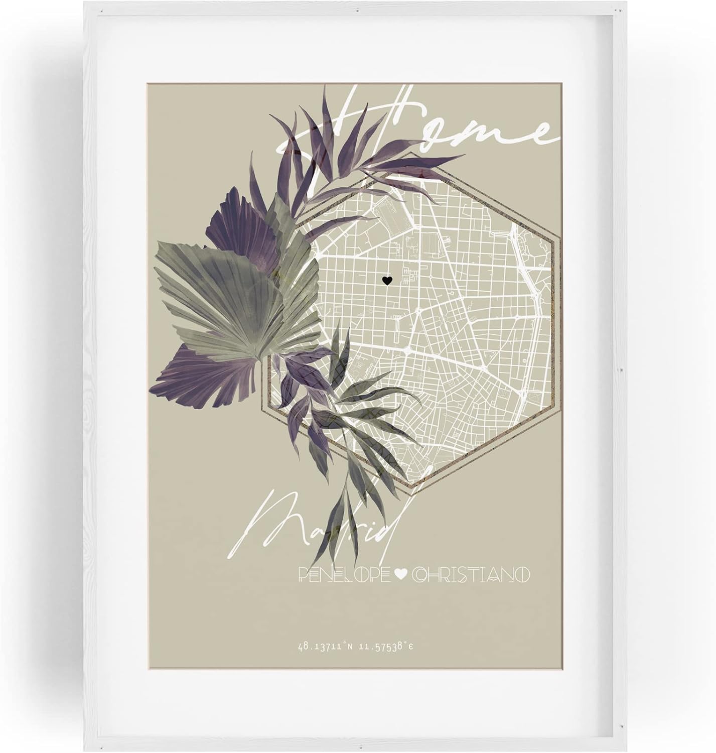 Paul Sinus Wandbild mit deinen GPS Koordinaten und Namen. 30cm x 42cm Holz Wechselrahmen mit Glas. Individuelles Geschenk. (ohne Rahmen)