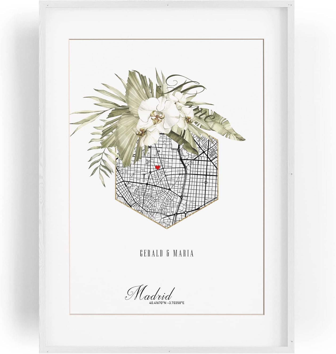 Paul Sinus Wandbild mit deinen GPS Koordinaten und Namen. 30cm x 42cm Holz Wechselrahmen mit Glas. Stadtkarte selbstgestaltet. HOME (ohne Rahmen)