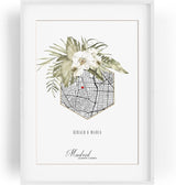 Paul Sinus Wandbild mit deinen GPS Koordinaten und Namen. 30cm x 42cm Holz Wechselrahmen mit Glas. Stadtkarte selbstgestaltet. HOME (ohne Rahmen)