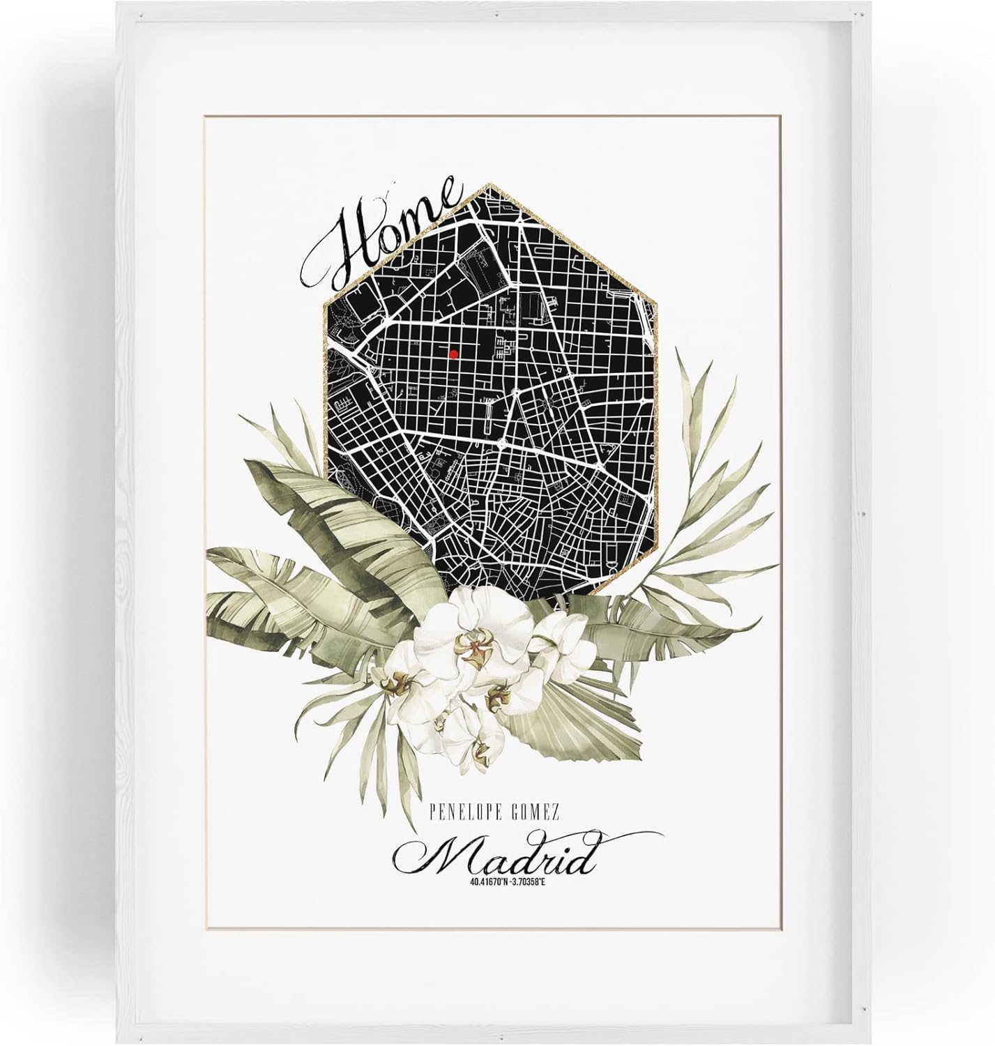 Paul Sinus Wandbild mit deinen GPS Koordinaten und Namen. 30cm x 42cm Holz Wechselrahmen mit Glas. Stadtkarte selbstgestaltet. (ohne Rahmen)