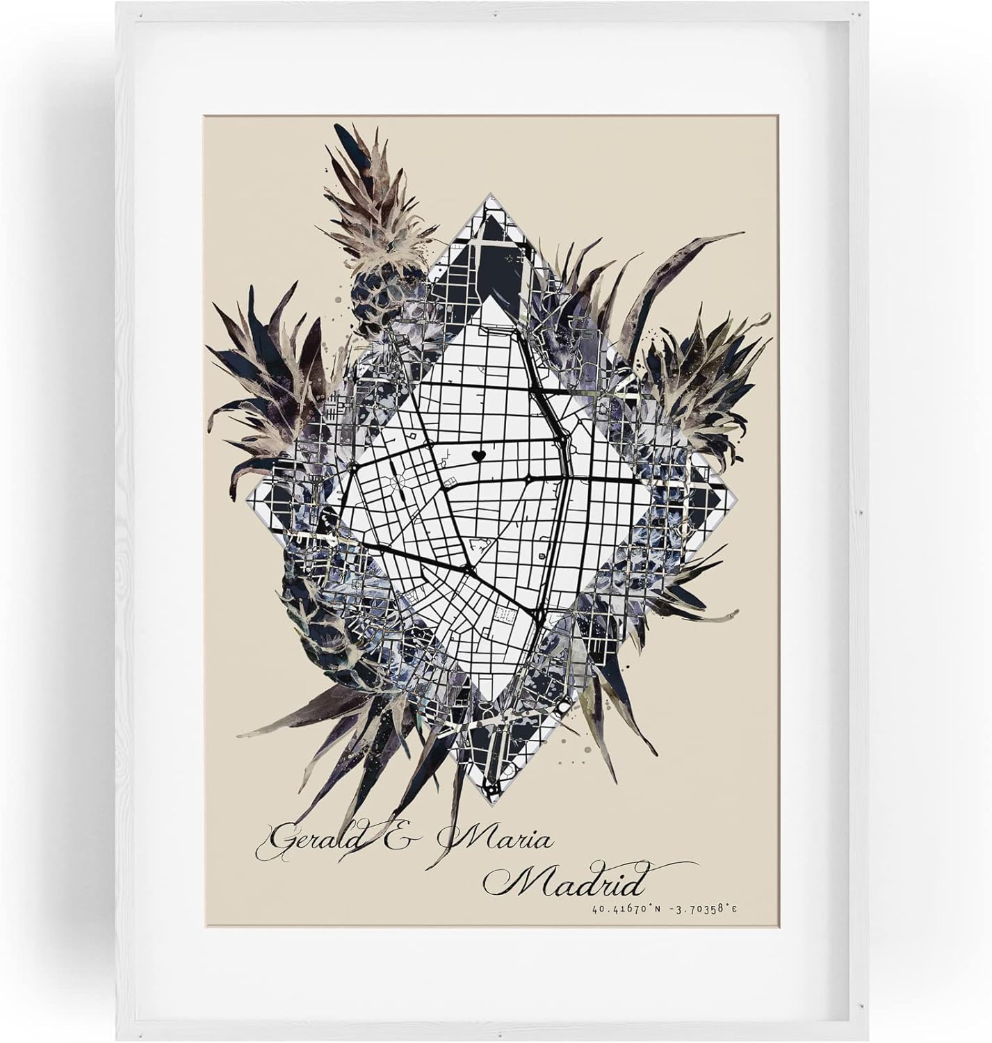 Paul Sinus Wandbild mit deinen GPS Koordinaten und Namen. 30cm x 42cm Holz Wechselrahmen mit Glas. Wohnungseinrichtung (ohne Rahmen)