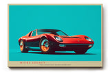 Paul Sinus Wandbild Miura Legacy ikonisches Automotiv im Retro Stil mit rotem Supersportwagen für moderne Räume mit Dynamik und Eleganz