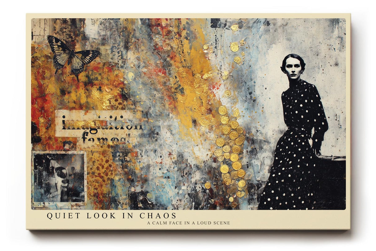 Paul Sinus Wandbild 120x80cm Mode Portrait Collage mit Goldakzenten Moderne Kunst in Schwarz Gold Wanddekoration