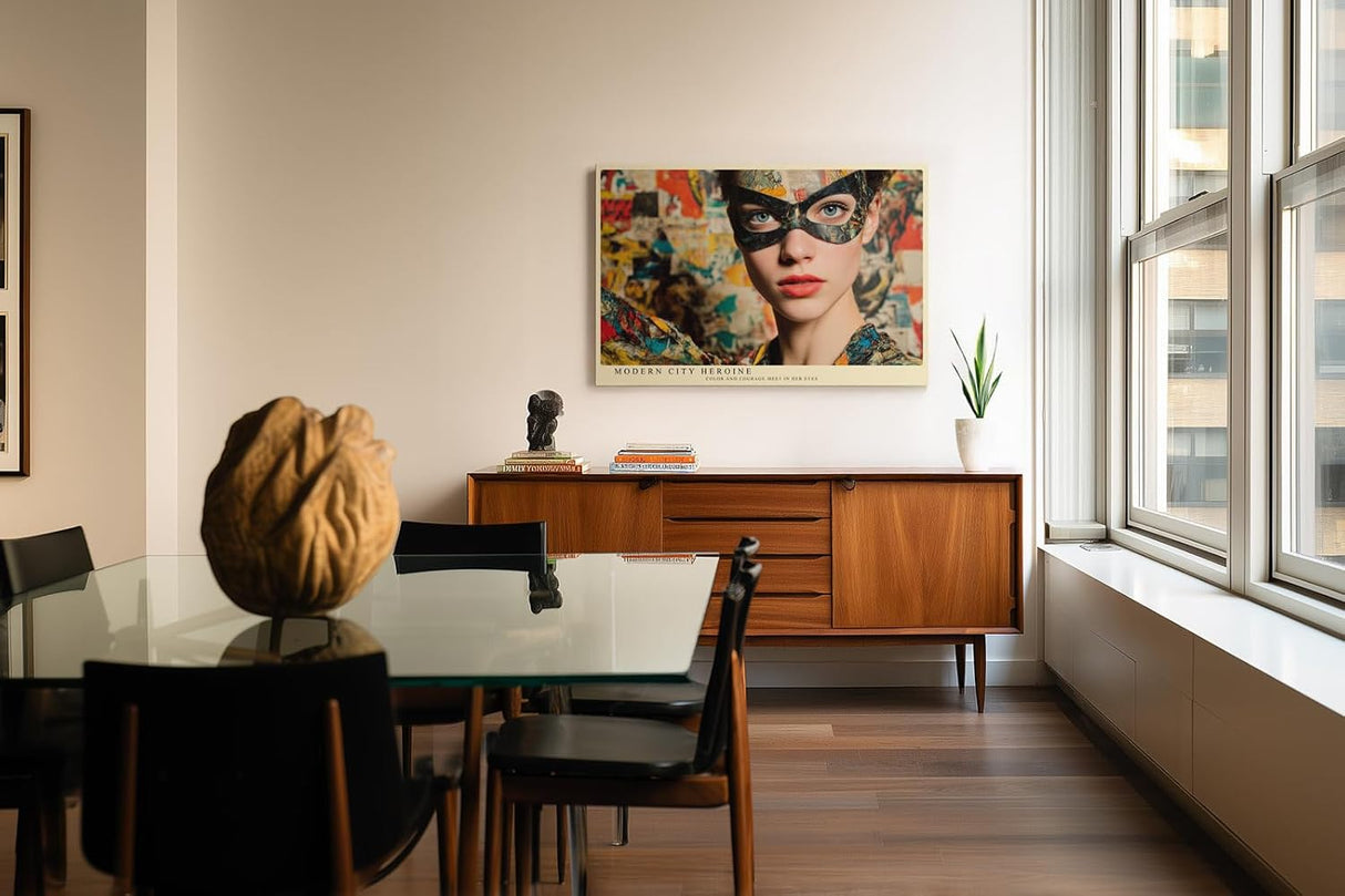 Paul Sinus Wandbild 120x80cm Modern City Heroine Portrait einer maskierten Frau Urbane Kunst fuer Wohnzimmer Schlafzimmer und Büro