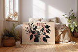 Paul Sinus Wandbild 120x80cm moderne Blumen Illustration Vase florale Kunst schwarz rosa minimalistische Wanddekoration fuer Wohnzimmer Flur Büro