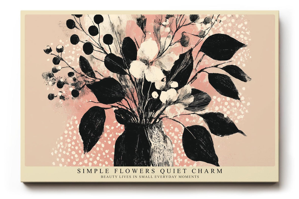 Paul Sinus Wandbild 120x80cm moderne Blumen Illustration Vase florale Kunst schwarz rosa minimalistische Wanddekoration fuer Wohnzimmer Flur Büro