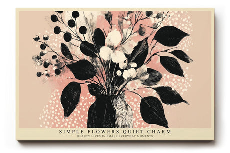 Paul Sinus Wandbild 120x80cm moderne Blumen Illustration Vase florale Kunst schwarz rosa minimalistische Wanddekoration fuer Wohnzimmer Flur Büro