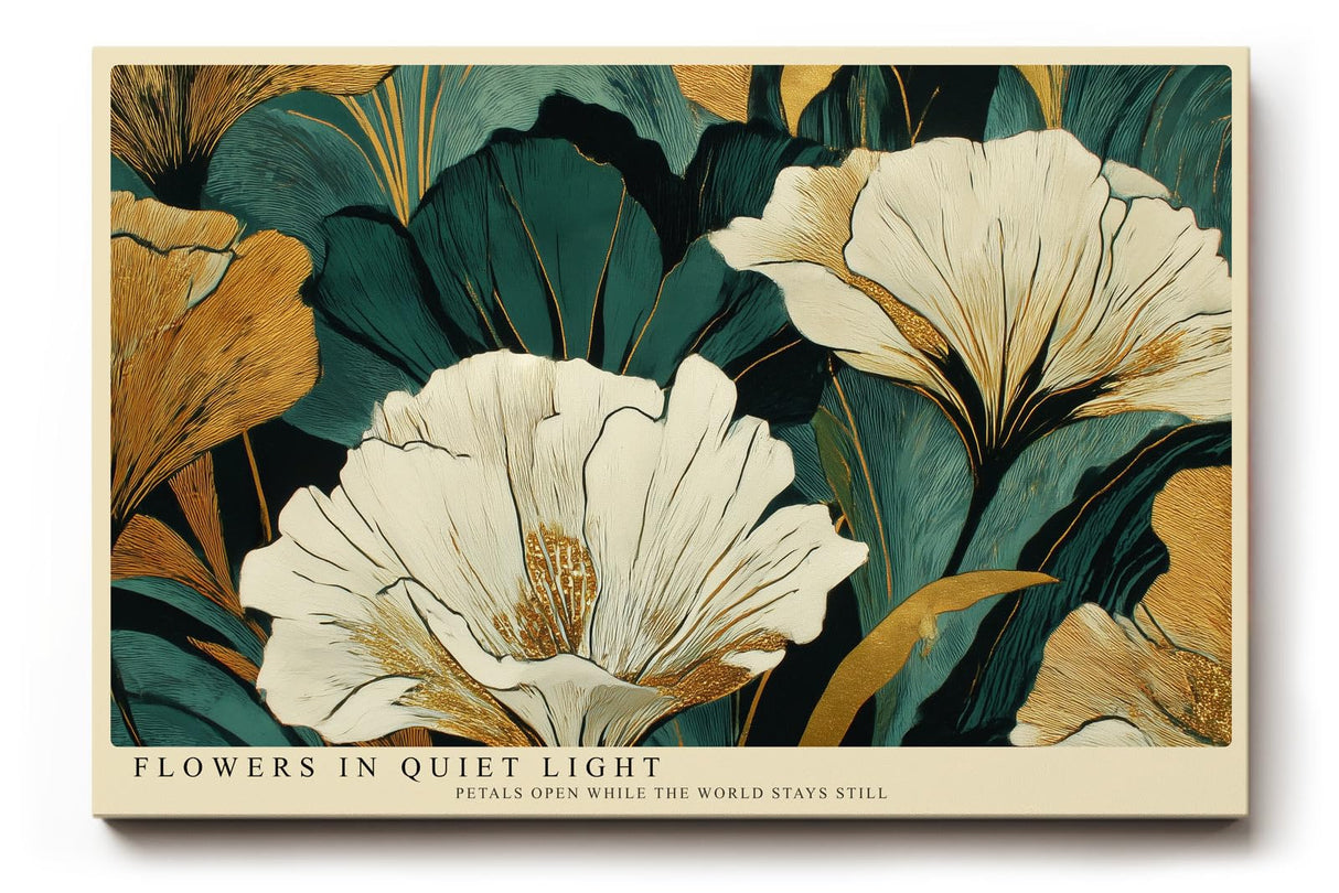 Paul Sinus Wandbild 120x80cm Moderne Blumen Kunst in Grün Gold und Creme Elegantes Florales Design für Wohnzimmer Schlafzimmer Büro