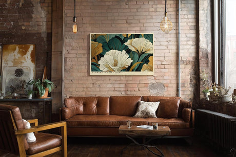 Paul Sinus Wandbild 120x80cm Moderne Blumen Kunst in Grün Gold und Creme Elegantes Florales Design für Wohnzimmer Schlafzimmer Büro