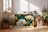 Paul Sinus Wandbild 120x80cm Moderne Blumen Kunst in Grün Gold und Creme Elegantes Florales Design für Wohnzimmer Schlafzimmer Büro
