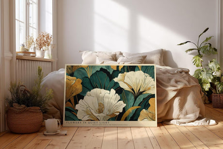 Paul Sinus Wandbild 120x80cm Moderne Blumen Kunst in Grün Gold und Creme Elegantes Florales Design für Wohnzimmer Schlafzimmer Büro