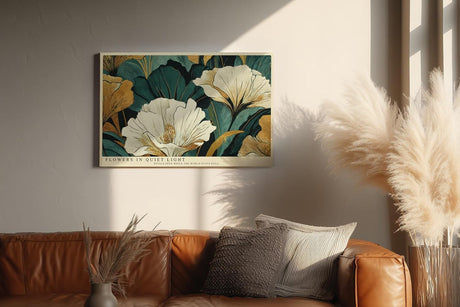 Paul Sinus Wandbild 120x80cm Moderne Blumen Kunst in Grün Gold und Creme Elegantes Florales Design für Wohnzimmer Schlafzimmer Büro