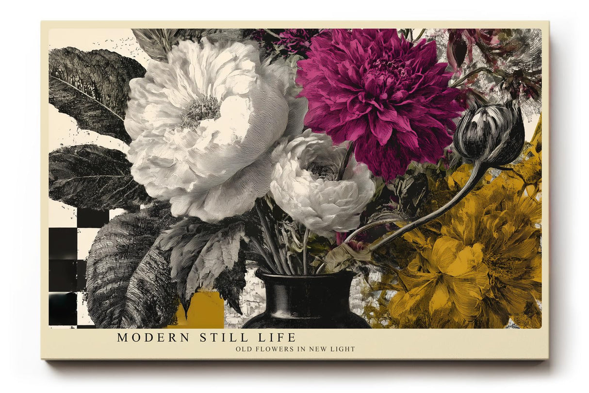 Paul Sinus Wandbild 120x80cm Moderne Blumen Stillleben Kunst LeinWandbild 120x80cm Florale Collage Wanddekoration