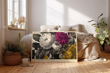 Paul Sinus Wandbild 120x80cm Moderne Blumen Stillleben Kunst LeinWandbild 120x80cm Florale Collage Wanddekoration