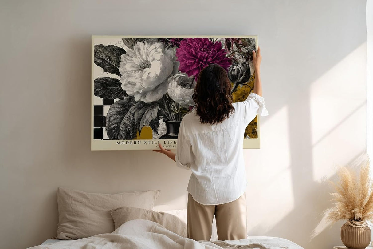 Paul Sinus Wandbild 120x80cm Moderne Blumen Stillleben Kunst LeinWandbild 120x80cm Florale Collage Wanddekoration