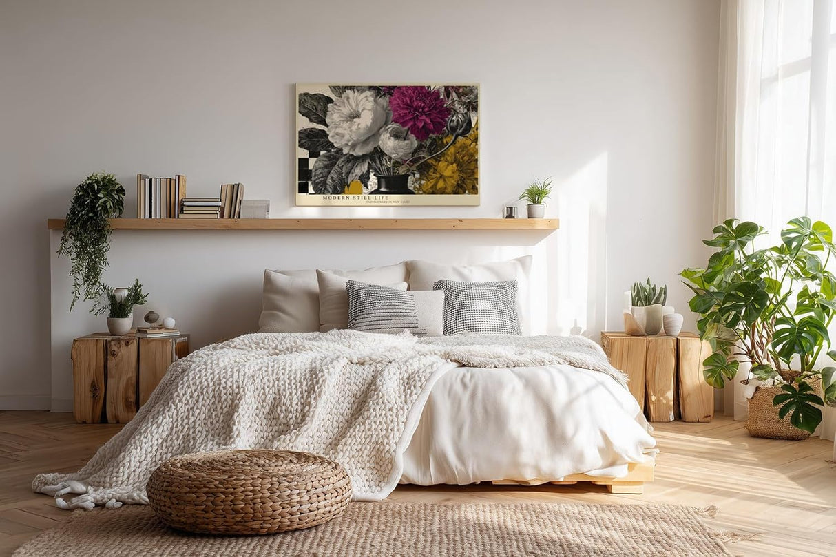 Paul Sinus Wandbild 120x80cm Moderne Blumen Stillleben Kunst LeinWandbild 120x80cm Florale Collage Wanddekoration