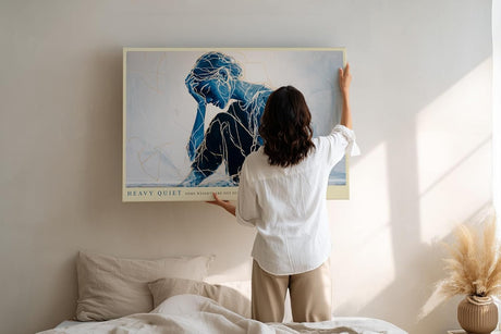 Paul Sinus Wandbild 120x80cm moderne Figurkunst nachdenkliche Frau blau abstrakte Linienkunst emotionales Kunstbild stilvolle Wanddekoration fuer Wohnzimmer Büro
