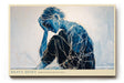 Paul Sinus Wandbild 120x80cm moderne Figurkunst nachdenkliche Frau blau abstrakte Linienkunst emotionales Kunstbild stilvolle Wanddekoration fuer Wohnzimmer Büro