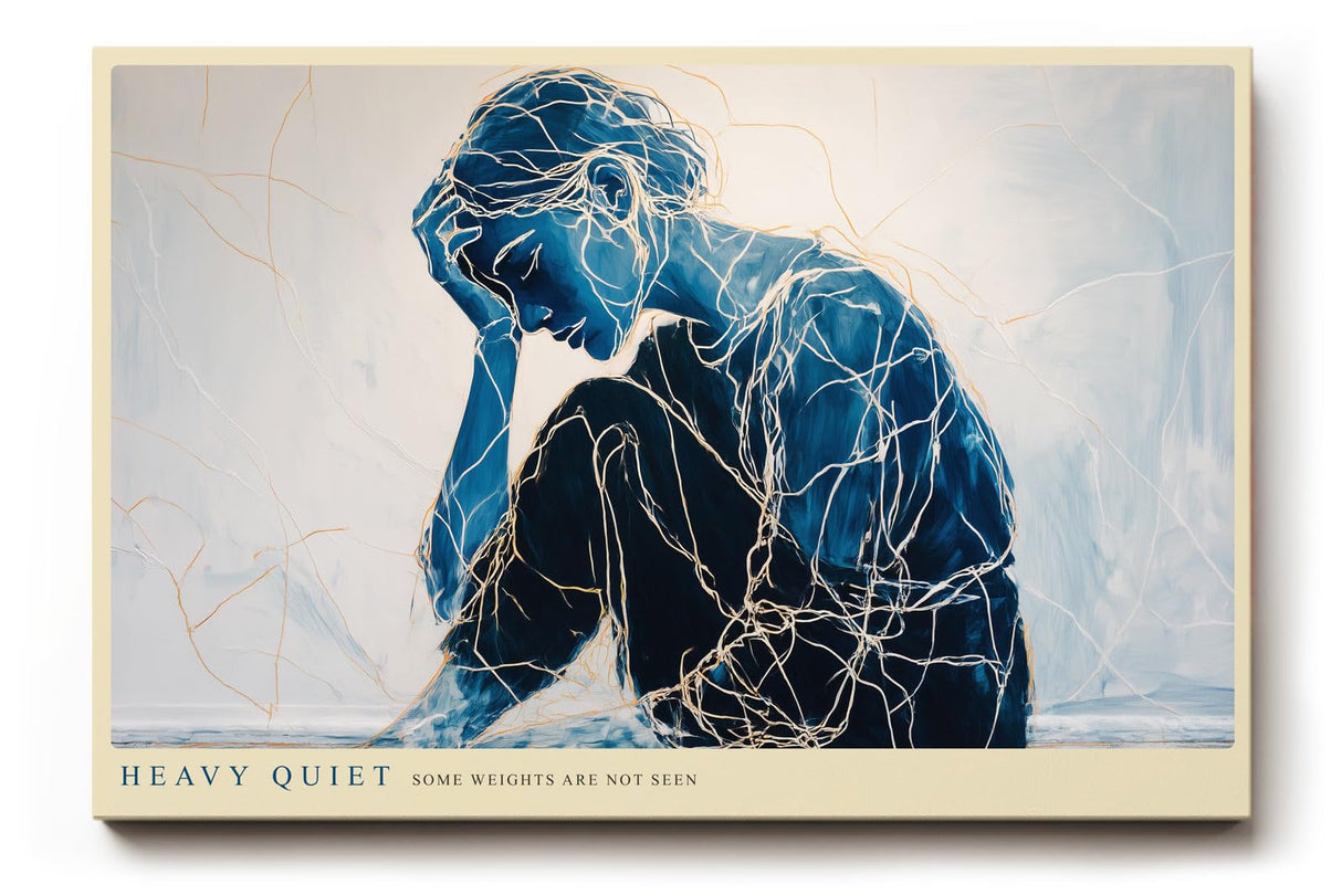 Paul Sinus Wandbild 120x80cm moderne Figurkunst nachdenkliche Frau blau abstrakte Linienkunst emotionales Kunstbild stilvolle Wanddekoration fuer Wohnzimmer Büro
