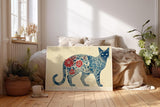 Paul Sinus Wandbild 120x80cm moderne Katzenkunst floral Muster blau rot abstrakte Tierillustration grosses Kunstbild kreative Wanddekoration fuer Wohnzimmer Büro