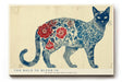 Paul Sinus Wandbild 120x80cm moderne Katzenkunst floral Muster blau rot abstrakte Tierillustration grosses Kunstbild kreative Wanddekoration fuer Wohnzimmer Büro