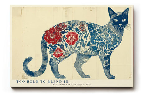Paul Sinus Wandbild 120x80cm moderne Katzenkunst floral Muster blau rot abstrakte Tierillustration grosses Kunstbild kreative Wanddekoration fuer Wohnzimmer Büro
