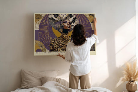 Paul Sinus Wandbild 120x80cm Moderne Mode Kunst Glamour Frau Gold und Violett Fashion Art Wanddekoration Wohnzimmer Schlafzimmer