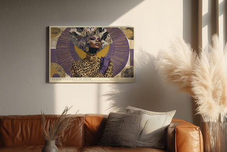 Paul Sinus Wandbild 120x80cm Moderne Mode Kunst Glamour Frau Gold und Violett Fashion Art Wanddekoration Wohnzimmer Schlafzimmer