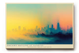 Paul Sinus Wandbild 120x80cm moderne Skyline abstrakte Stadtlandschaft Sonnenaufgang farbverlauf Stadt Kunstbild urbanes Panorama stilvolle
